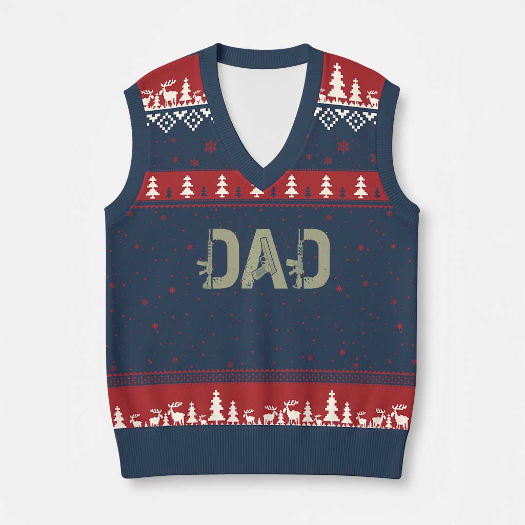 Gun Lover Dad V-Neck Knit Sweater Vest Funny Hunter Dad Fathers Day Gift
