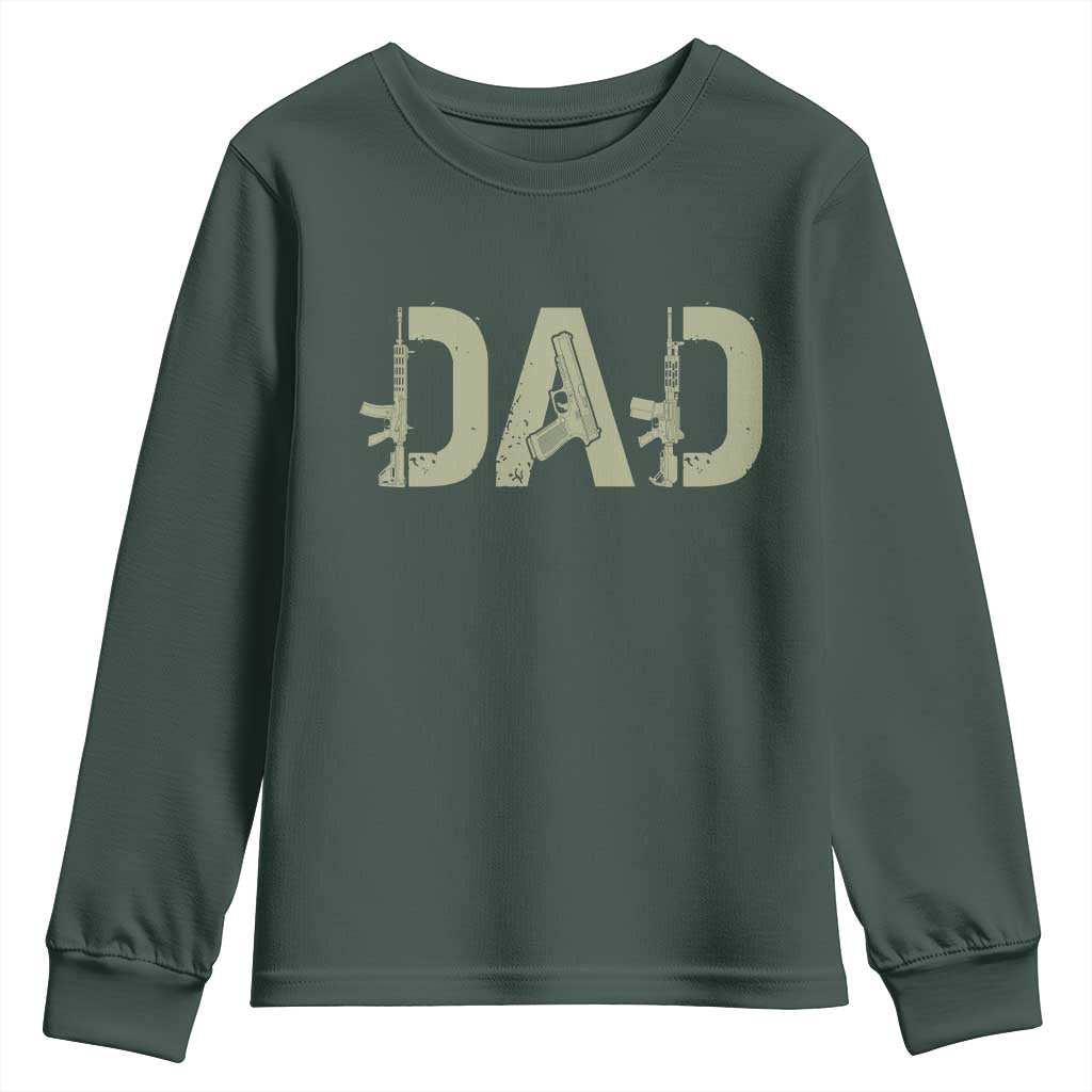 Gun Lover Dad Youth Sweatshirt Funny Hunter Dad Fathers Day Gift TS12 Dark Forest Green Print Your Wear