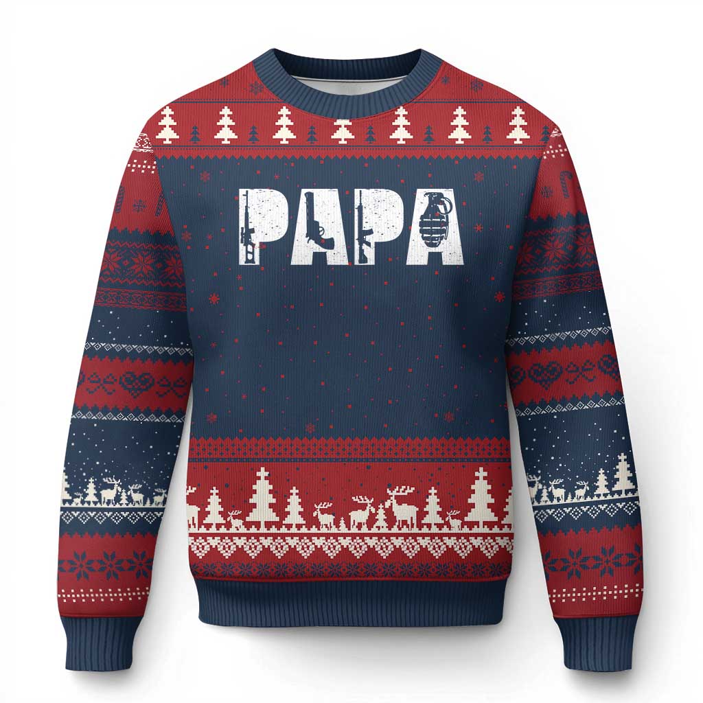 Proud Hunter Dad Ugly Christmas Sweater Funny Hunting Lifestyle Fathers Day Gift TS12 Navy Red Print Your Wear