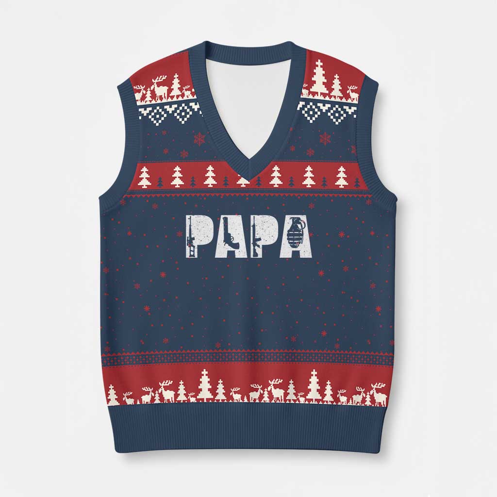 Proud Hunter Dad V-Neck Knit Sweater Vest Funny Hunting Lifestyle Fathers Day Gift TS12 Navy Red Print Your Wear