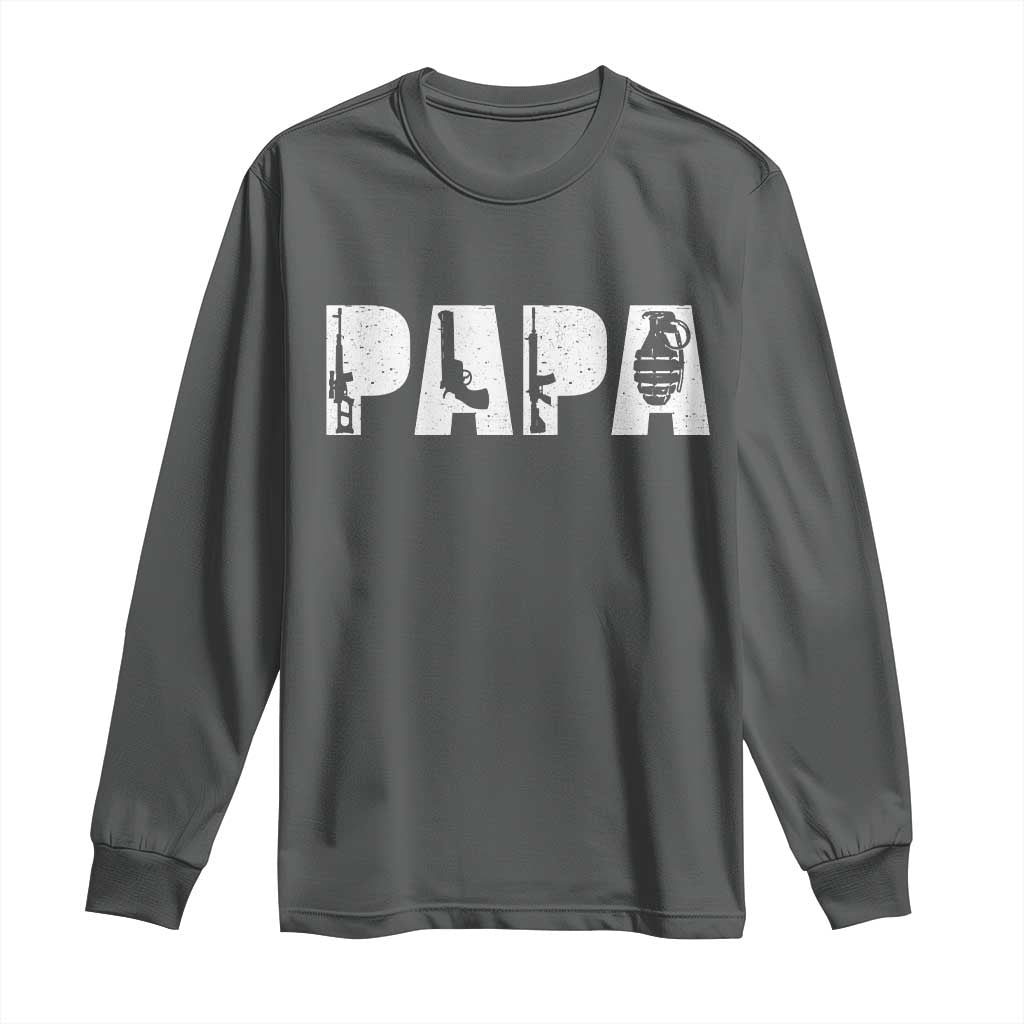Proud Hunter Dad Long Sleeve Shirt Funny Hunting Lifestyle Fathers Day Gift TS12 Dark Heather Print Your Wear