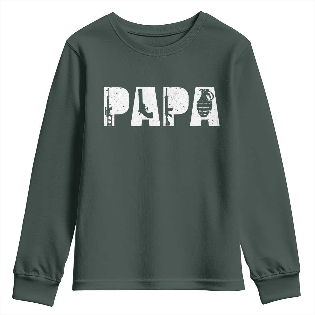 Proud Hunter Dad Youth Sweatshirt Funny Hunting Lifestyle Fathers Day Gift TS12 Dark Forest Green Print Your Wear