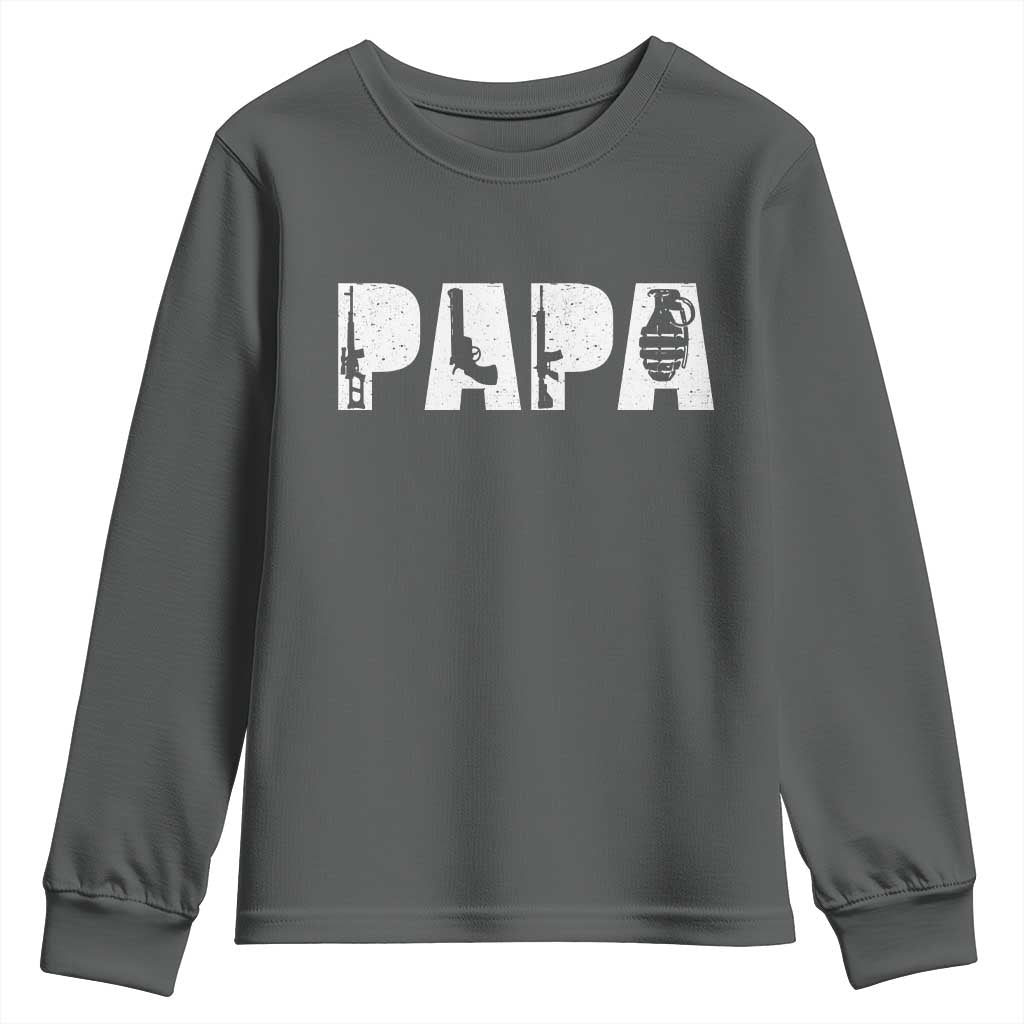 Proud Hunter Dad Youth Sweatshirt Funny Hunting Lifestyle Fathers Day Gift TS12 Dark Heather Print Your Wear