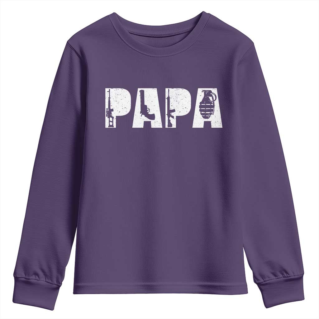 Proud Hunter Dad Youth Sweatshirt Funny Hunting Lifestyle Fathers Day Gift TS12 Purple Print Your Wear