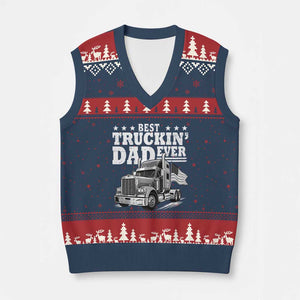 Best Truckin Dad Ever V-Neck Knit Sweater Vest Trucker Papa Fathers Day Gift TS12 Navy Red Print Your Wear