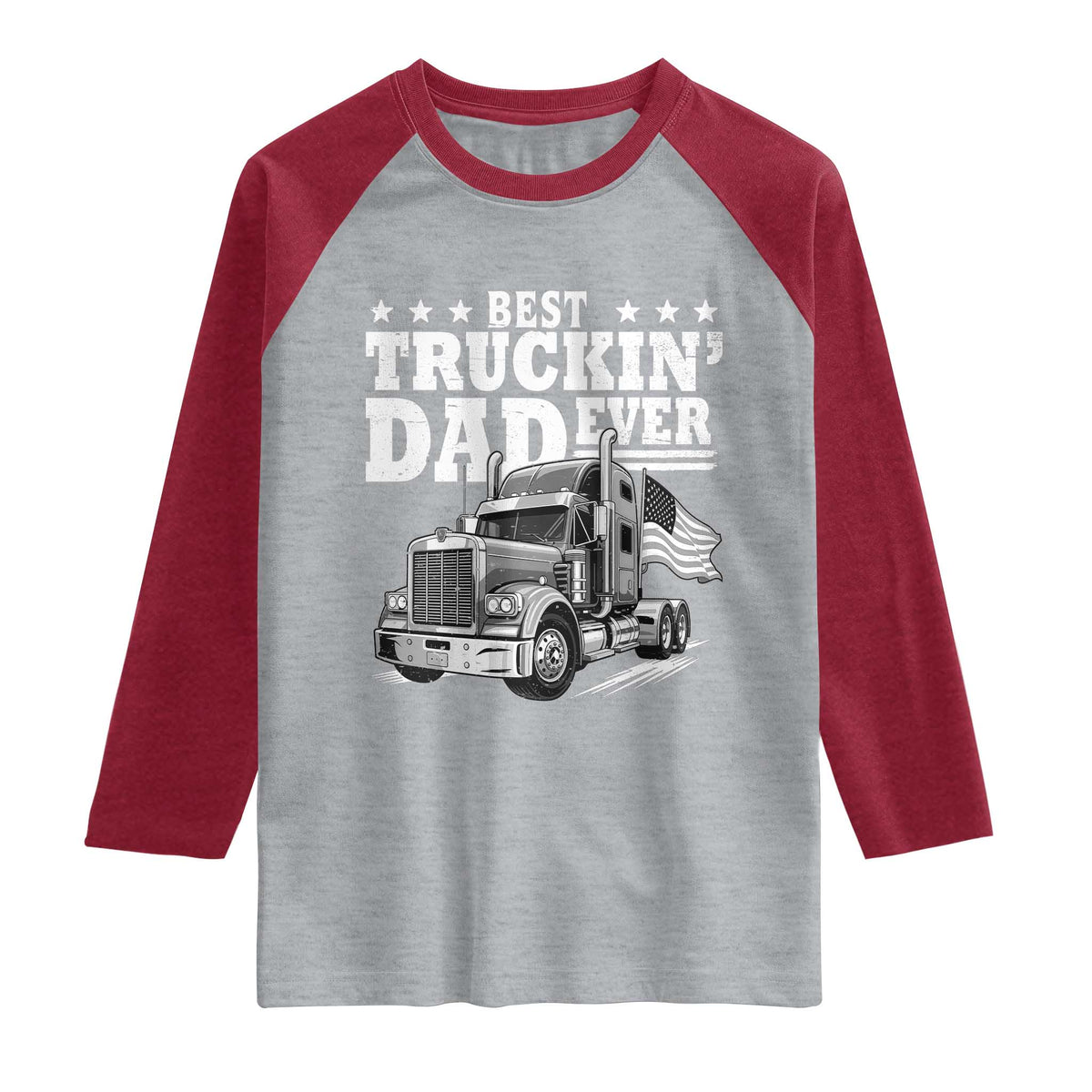 Best Truckin Dad Ever Raglan Shirt Trucker Papa Fathers Day Gift TS12 Heather Gray Heather Red Print Your Wear