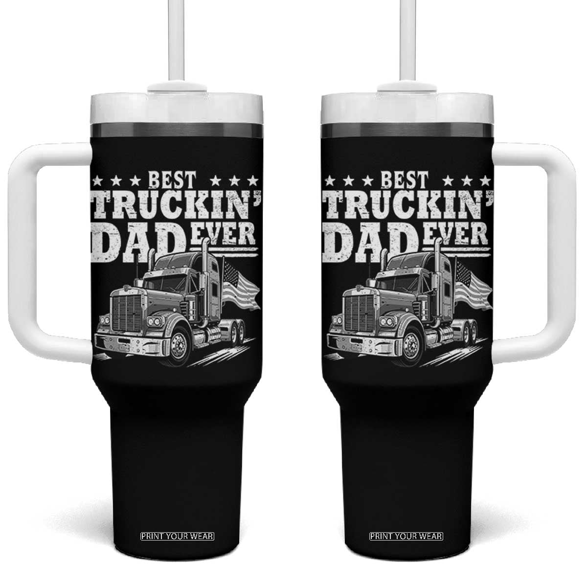 Best Truckin Dad Ever Tumbler With Handle Trucker Papa Fathers Day Gift TS12 One Size: 40 oz Black Print Your Wear