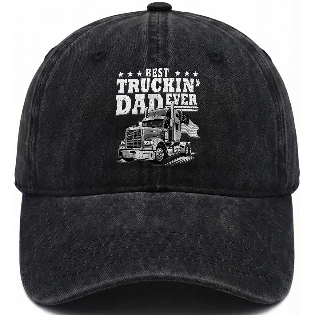 Best Truckin Dad Ever Washed Cotton Baseball Cap Trucker Papa Fathers Day Gift TS12 Print Your Wear