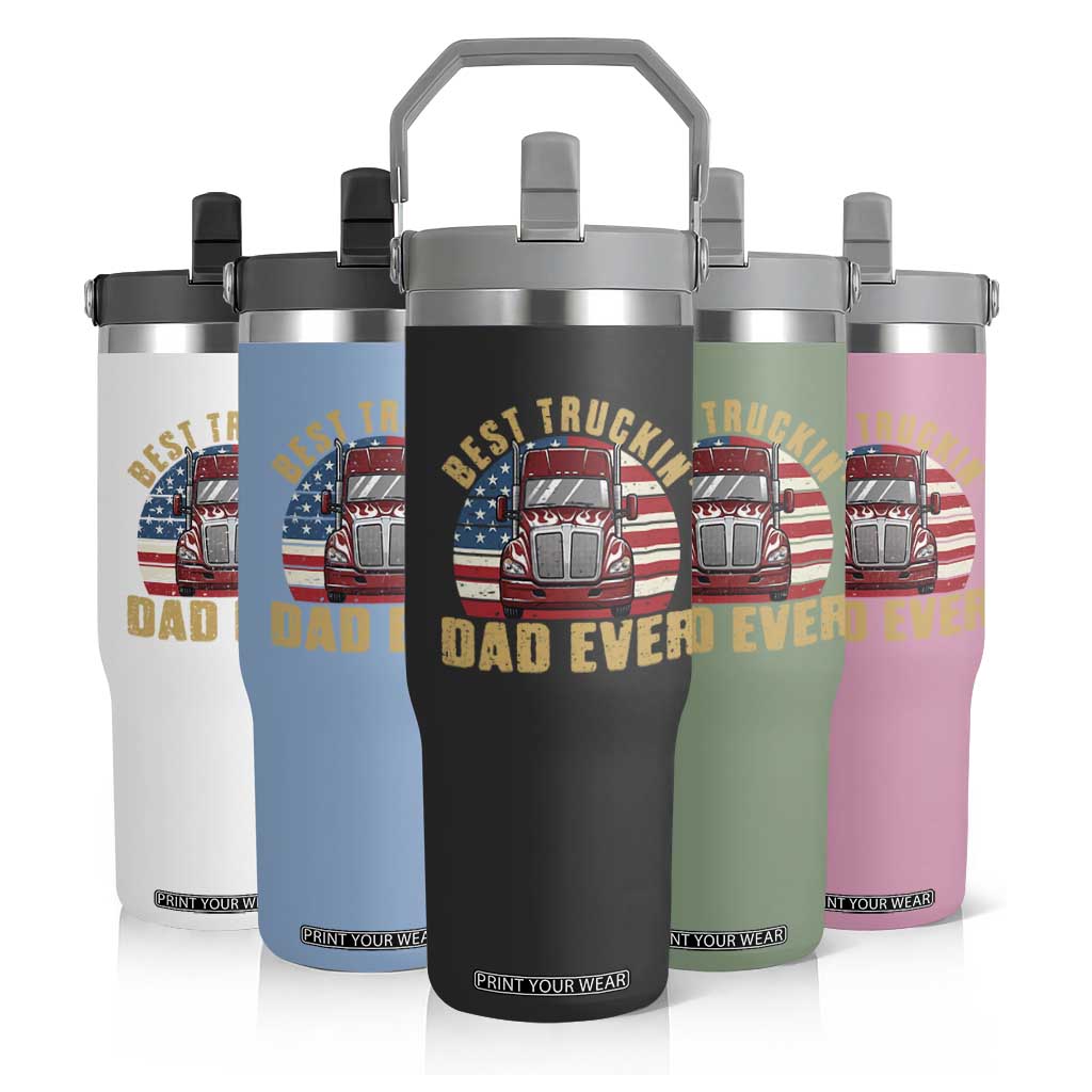 Best Truckin Dad Ever Flip Straw Tumbler Funny Driver Fathers Day Gift TS12 Print Your Wear
