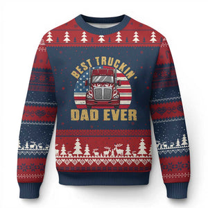 Best Truckin Dad Ever Ugly Christmas Sweater Funny Driver Fathers Day Gift TS12 Navy Red Print Your Wear