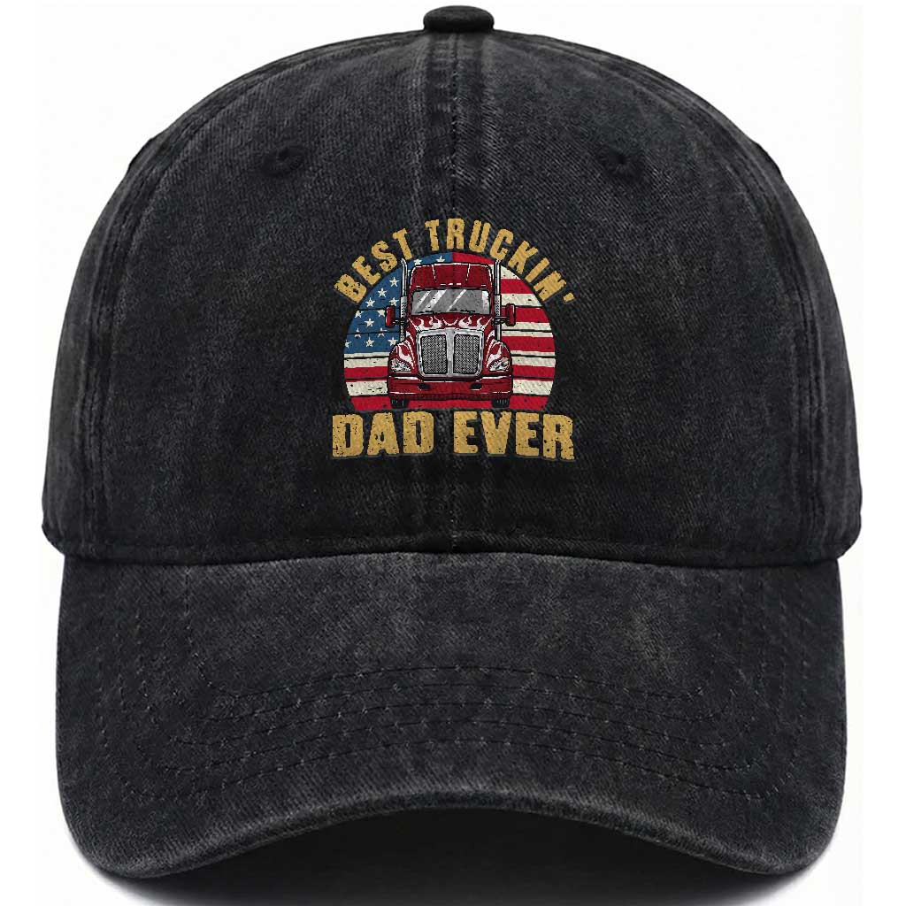 Best Truckin Dad Ever Washed Cotton Baseball Cap Funny Driver Fathers Day Gift TS12 Print Your Wear