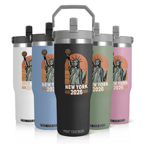 Vintage Statue Of Liberty Basketball Flip Straw Tumbler New York Sports Lover