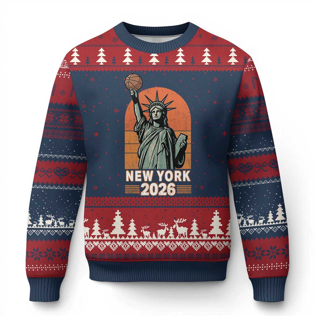 Vintage Statue Of Liberty Basketball Ugly Christmas Sweater New York Sports Lover