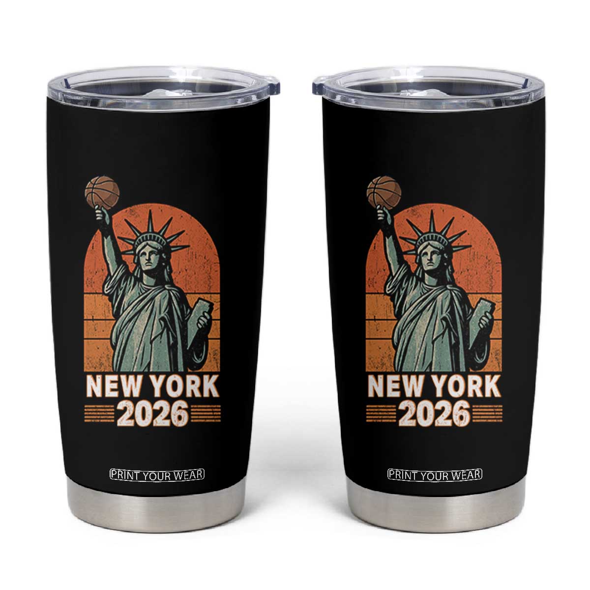 Vintage Statue Of Liberty Basketball Tumbler Cup New York Sports Lover TS12 Black Print Your Wear