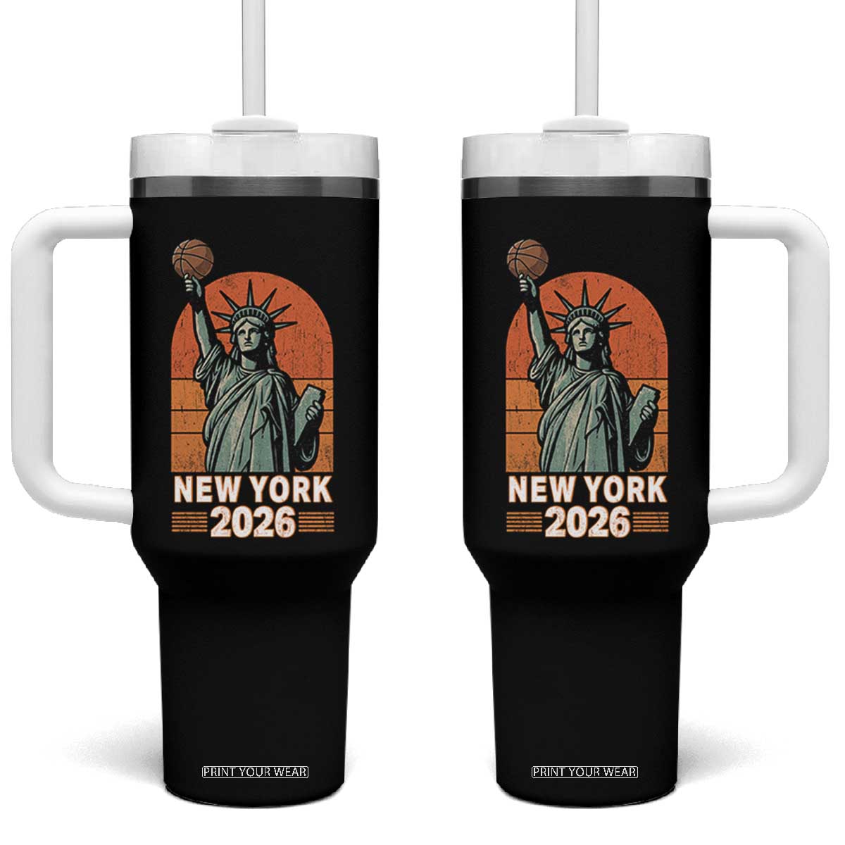 Vintage Statue Of Liberty Basketball Tumbler With Handle New York Sports Lover
