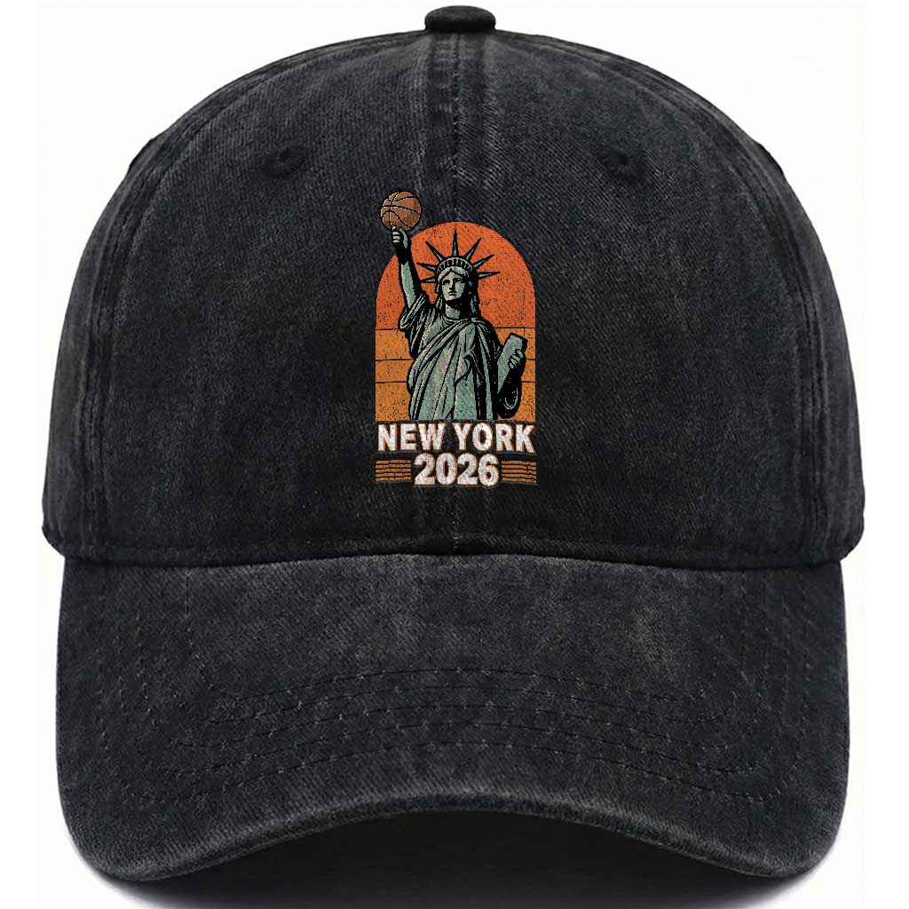 Vintage Statue Of Liberty Basketball Washed Cotton Baseball Cap New York Sports Lover