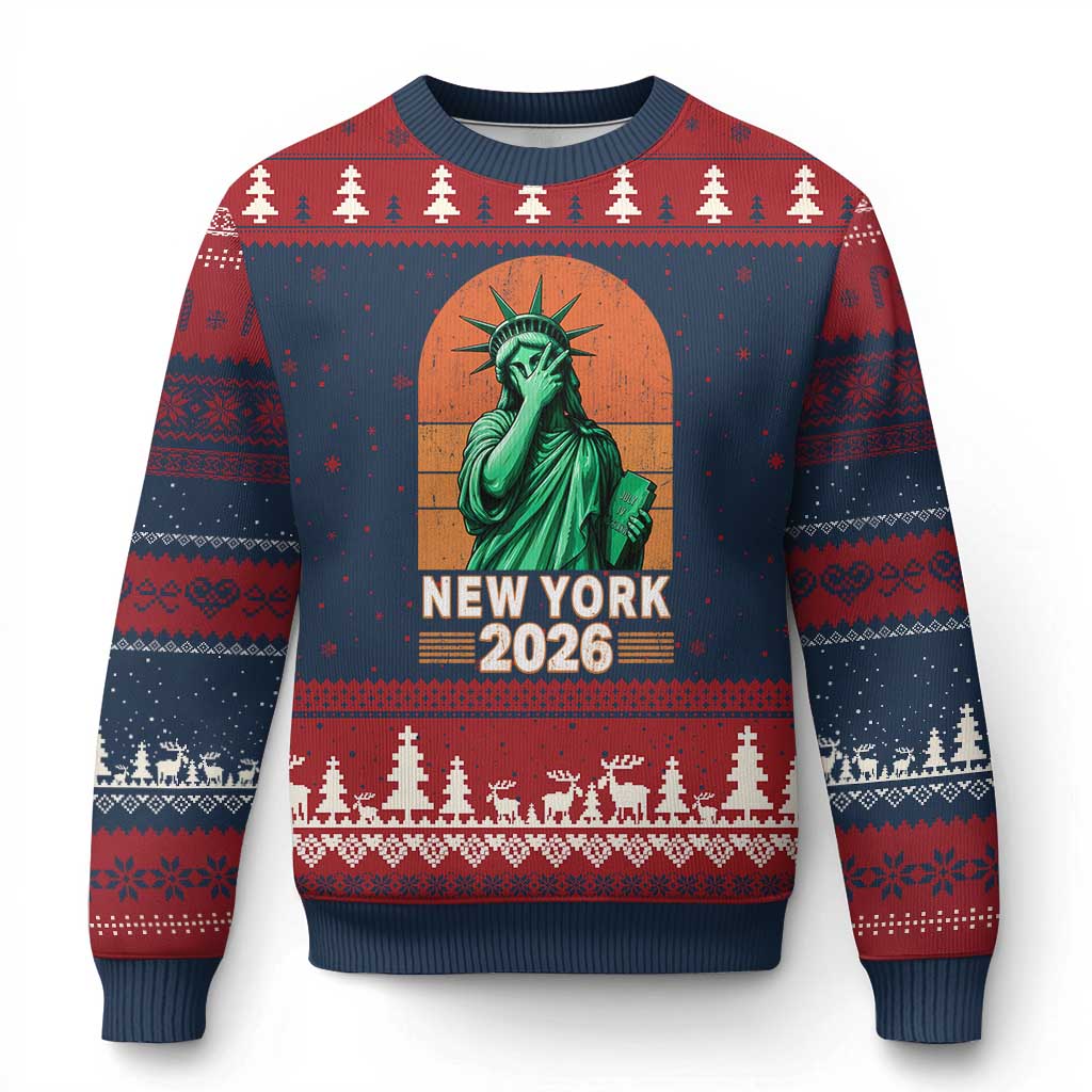 Statue Of Liberty Hoops Ugly Christmas Sweater New York Pride 2026 TS12 Navy Red Print Your Wear