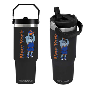 Funny Bulldog Playing Basketball Flip Straw Tumbler New York Pride
