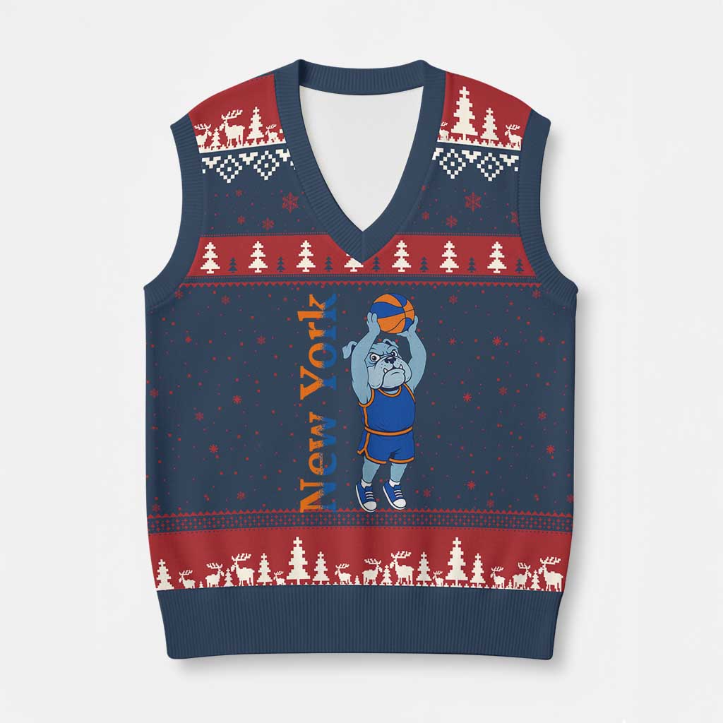 Funny Bulldog Playing Basketball V-Neck Knit Sweater Vest New York Pride