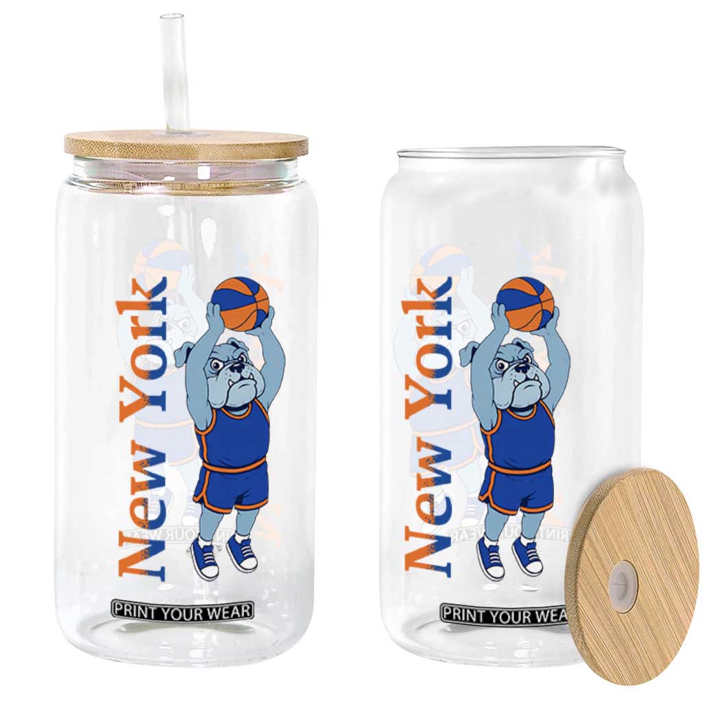 Funny Bulldog Playing Basketball Glass Can New York Pride