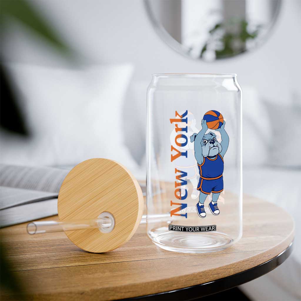 Funny Bulldog Playing Basketball Glass Can New York Pride