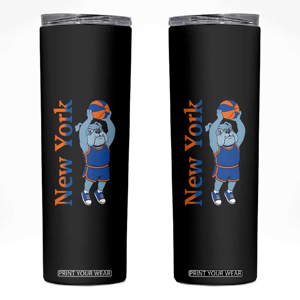 Funny Bulldog Playing Basketball Skinny Tumbler New York Pride