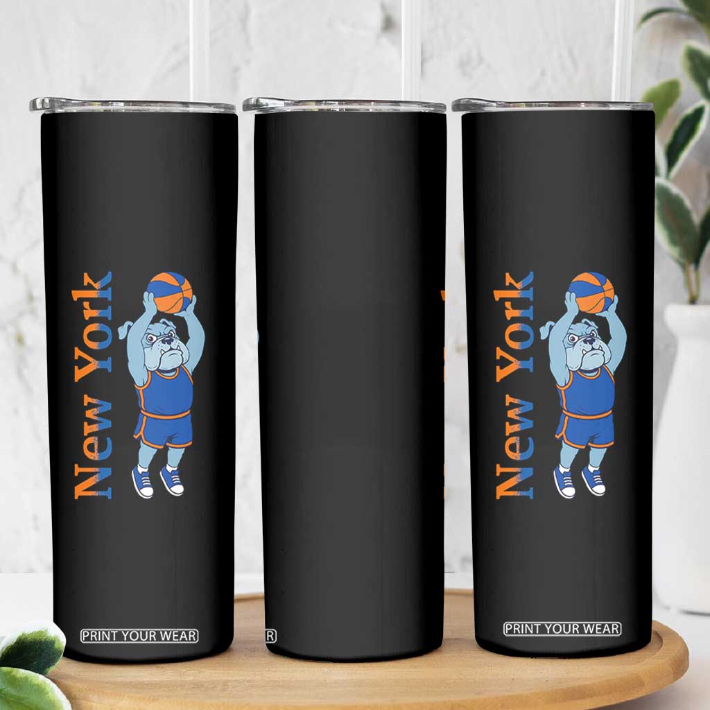 Funny Bulldog Playing Basketball Skinny Tumbler New York Pride