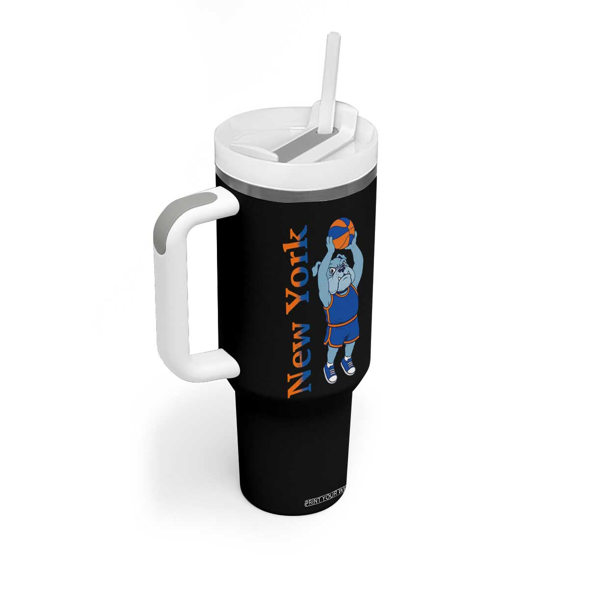 Funny Bulldog Playing Basketball Tumbler With Handle New York Pride