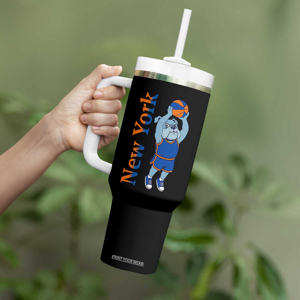 Funny Bulldog Playing Basketball Tumbler With Handle New York Pride