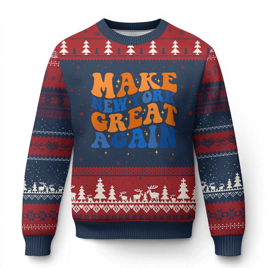 Make New York Great Again Ugly Christmas Sweater Retro Wave Graphic TS12 Navy Red Print Your Wear