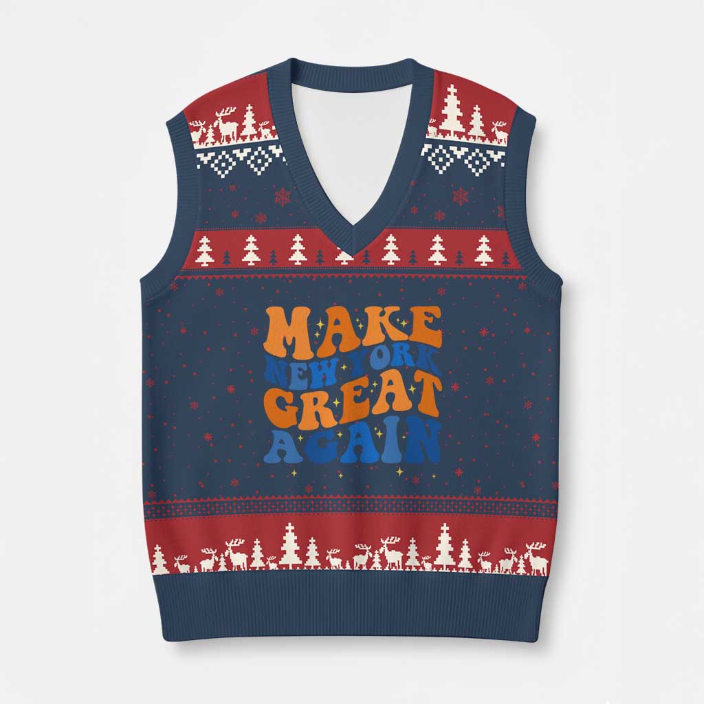 Make New York Great Again V-Neck Knit Sweater Vest Retro Wave Graphic