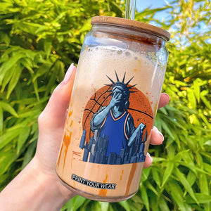 Funny Statue Of Liberty Hoops Fan Glass Can New York Sports Gift