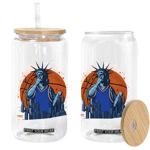 Funny Statue Of Liberty Hoops Fan Glass Can New York Sports Gift