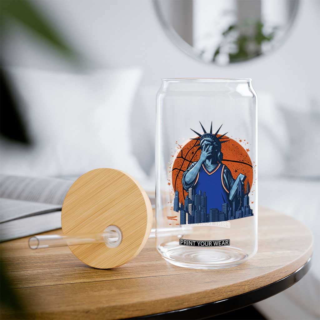 Funny Statue Of Liberty Hoops Fan Glass Can New York Sports Gift
