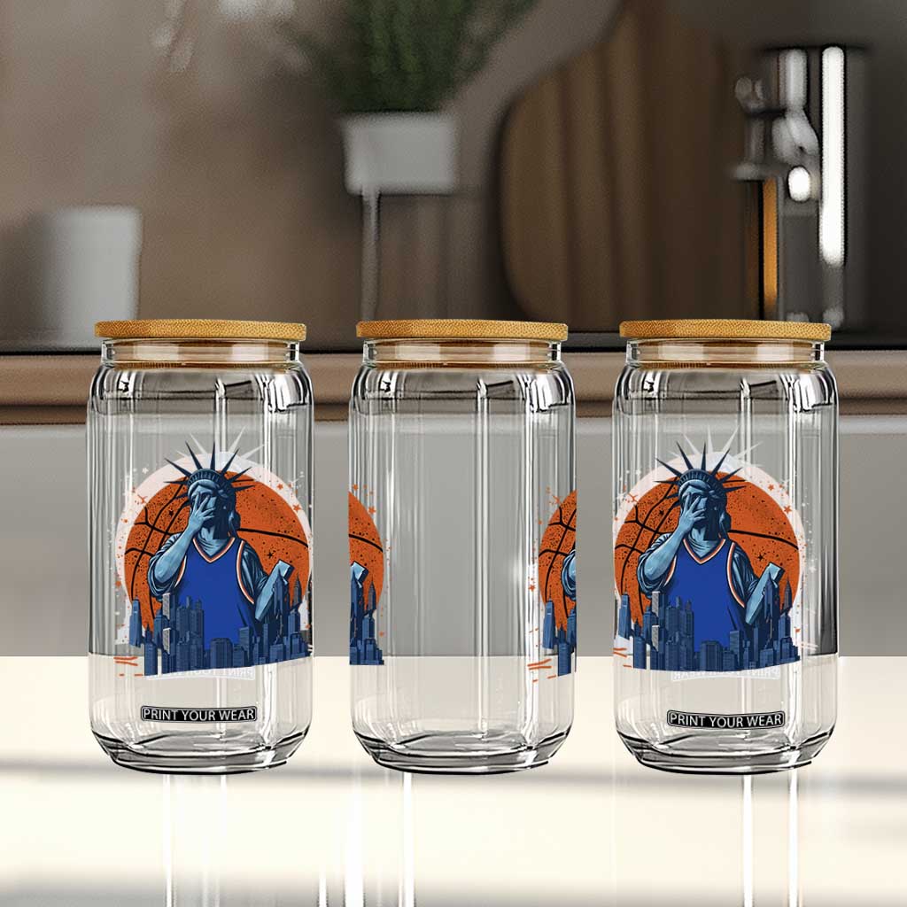 Funny Statue Of Liberty Hoops Fan Glass Can New York Sports Gift