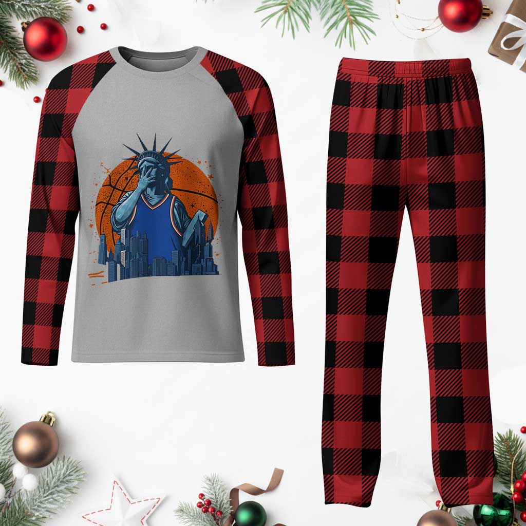 Funny Statue Of Liberty Hoops Fan Plaid Pajama Set New York Sports Gift