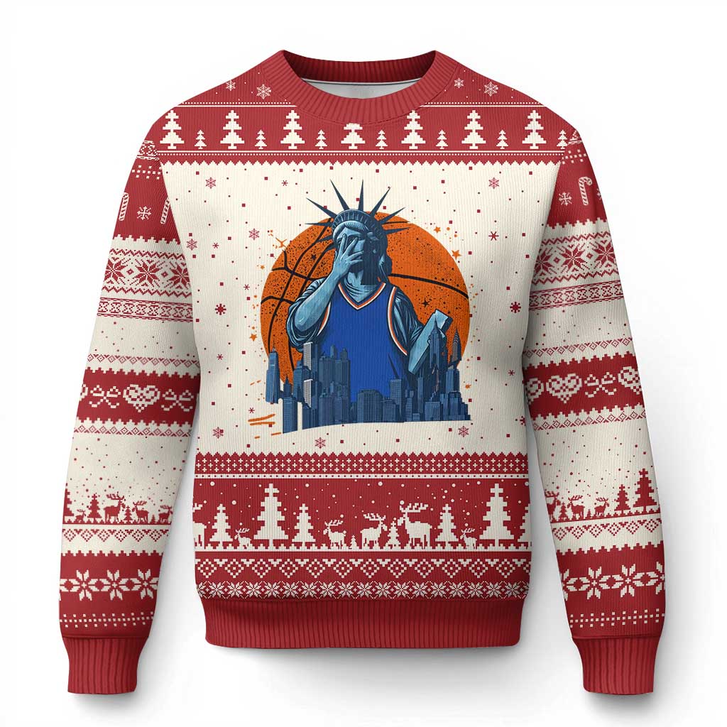 Funny Statue Of Liberty Hoops Fan Ugly Christmas Sweater New York Sports Gift