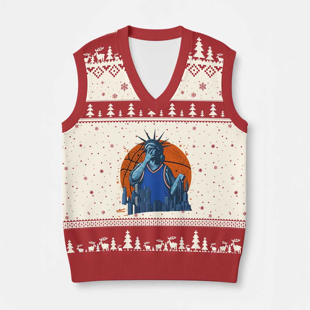 Funny Statue Of Liberty Hoops Fan V-Neck Knit Sweater Vest New York Sports Gift