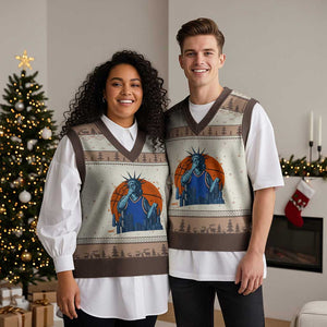 Funny Statue Of Liberty Hoops Fan V-Neck Knit Sweater Vest New York Sports Gift