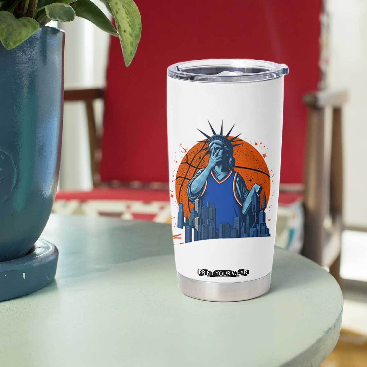 Funny Statue Of Liberty Hoops Fan Tumbler Cup New York Sports Gift