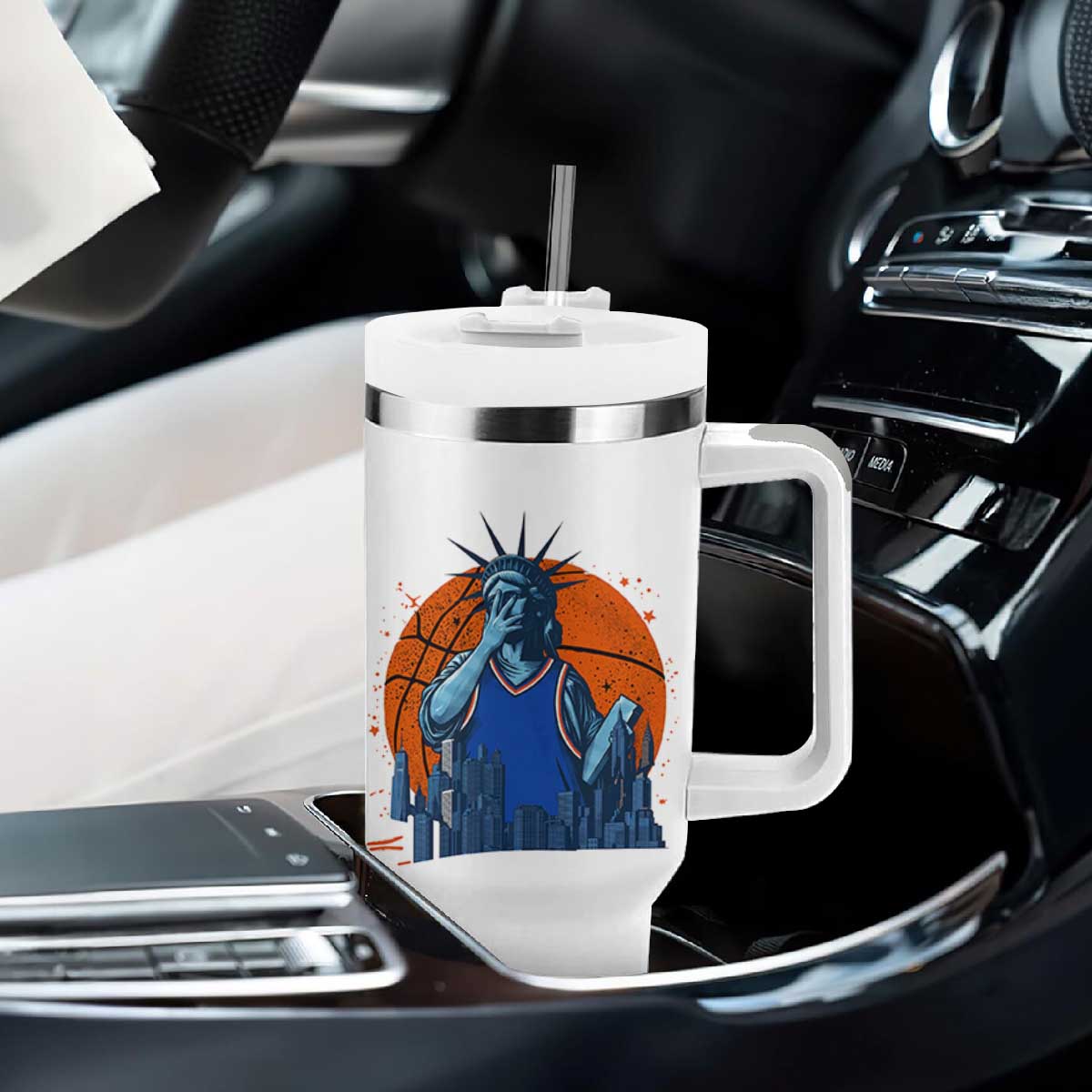 Funny Statue Of Liberty Hoops Fan Tumbler With Handle New York Sports Gift