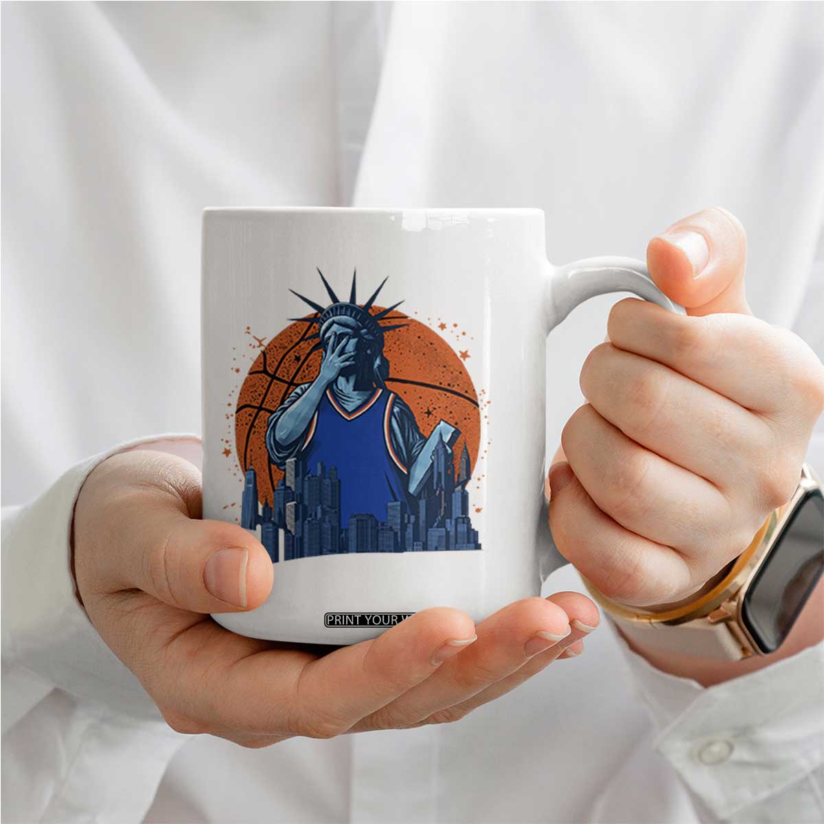 Funny Statue Of Liberty Hoops Fan Coffee Mug New York Sports Gift