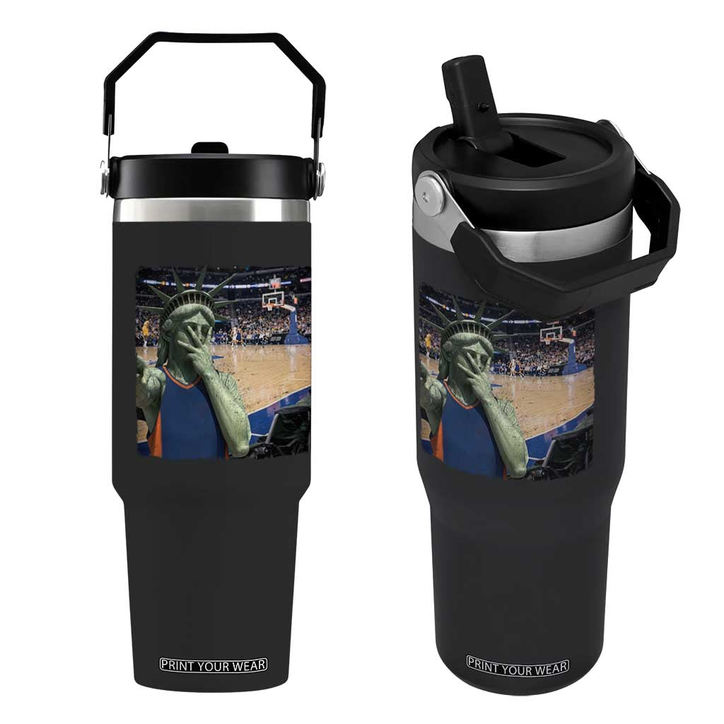 Funny Statue Of Liberty Basketball Selfie Graphic Flip Straw Tumbler