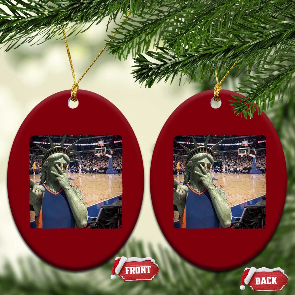 Funny Statue Of Liberty Basketball Selfie Graphic Ceramic Ornament