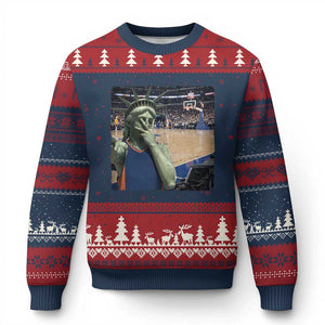 Funny Statue Of Liberty Basketball Selfie Graphic Ugly Christmas Sweater TS12 Navy Red Print Your Wear