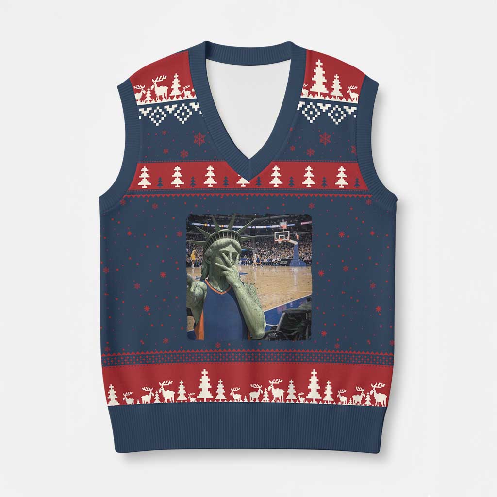 Funny Statue Of Liberty Basketball Selfie Graphic V-Neck Knit Sweater Vest