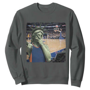 Funny Statue Of Liberty Basketball Selfie Graphic Sweatshirt TS12 Dark Heather Print Your Wear