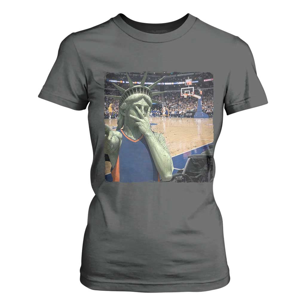 Funny Statue Of Liberty Basketball Selfie Graphic T Shirt For Women TS12 Dark Heather Print Your Wear