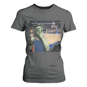Funny Statue Of Liberty Basketball Selfie Graphic T Shirt For Women TS12 Dark Heather Print Your Wear