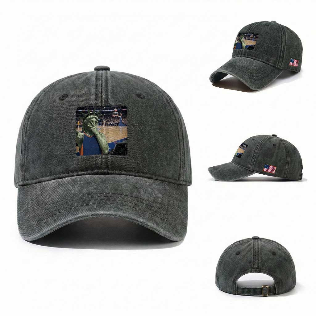 Funny Statue Of Liberty Basketball Selfie Graphic Washed Cotton Baseball Cap
